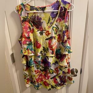 Daisy Fuentes XL Top Colorful Sleeveless Blouse Floral Shirt Layered Tiered